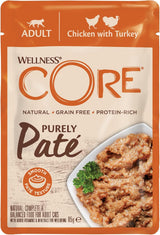 Wellness CORE Purely Paté 24 x 85g, Kylling og Kalkun - Vådfoder til katte, fin paté, kornfri, naturlig, allergivenlig, højt proteinindhold, højt indhold af kød