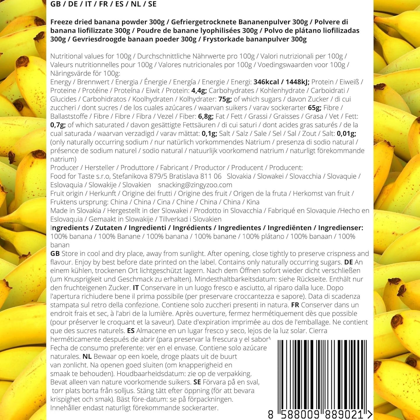 Frysetørrede bananer i pulverform | XL 300g Frugtpulver Frysetørret bananpulver | Til smoothie, bagning, kage | Frysetørret banan | Frysetørrede frugter | ZingyZoo Banana Powder Naty Shop Dehydrerede produkter