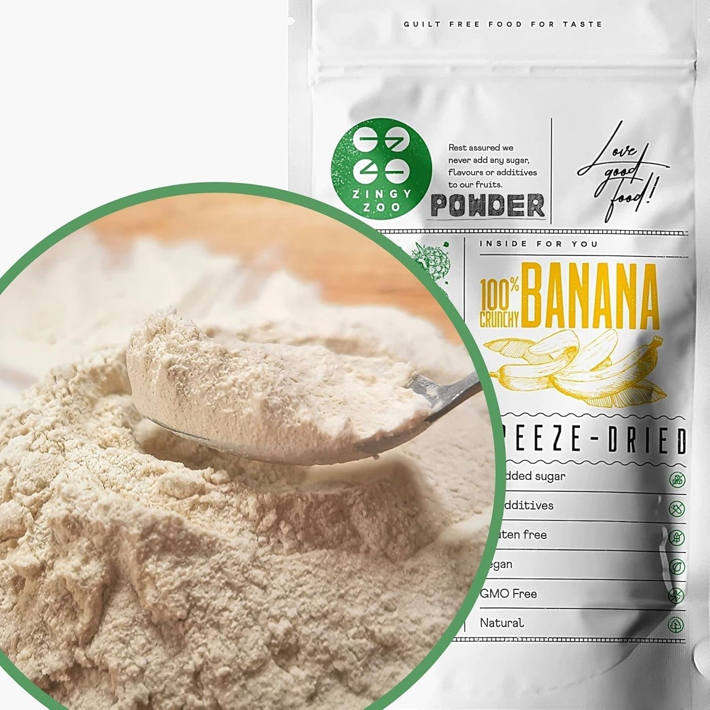 Frysetørrede bananer i pulverform | XL 300g Frugtpulver Frysetørret bananpulver | Til smoothie, bagning, kage | Frysetørret banan | Frysetørrede frugter | ZingyZoo Bananpulver Dehydrerede Produkter Naty Shop 300G