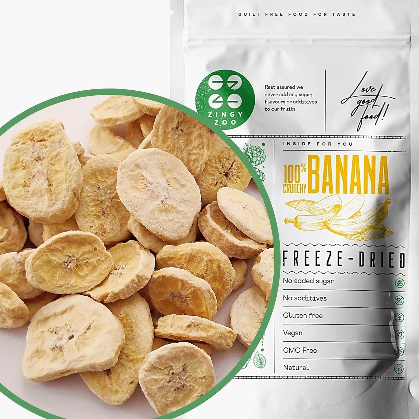 Frysetørrede bananer | Pakke 120g Tørrede bananer uden sukker | Frysetørret banan | Bananer med tørret frugt | Frysetørrede friske bananer | Bananskiver med frysetørrede frugter Naty Shop dehydrerede produkter 120 G (1 pakke)