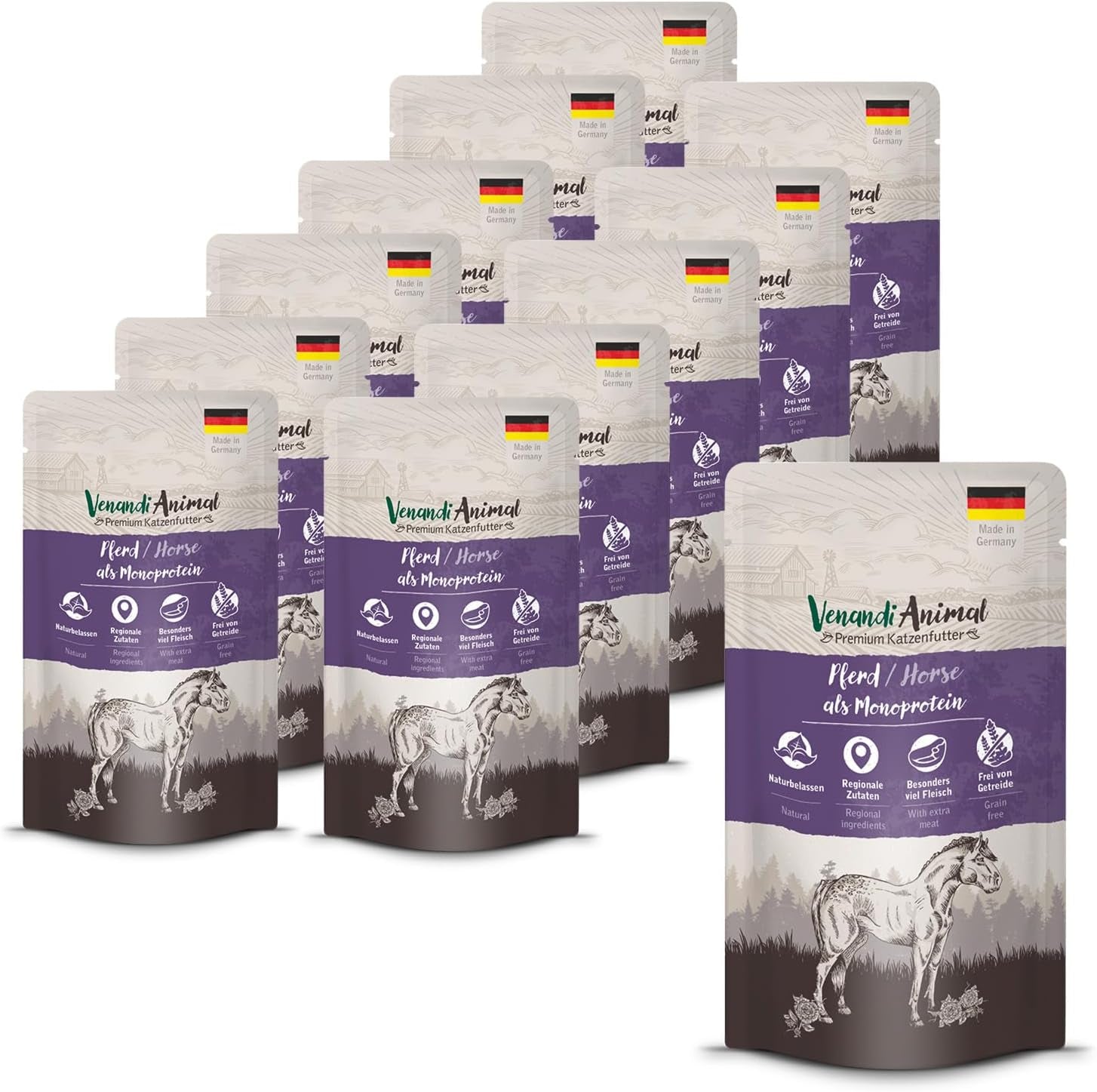 Venandi Animal - Premium våd kattefoder - Hest som monoprotein, pakke med 12 (12 x 125 g), kornfri, monoprotein