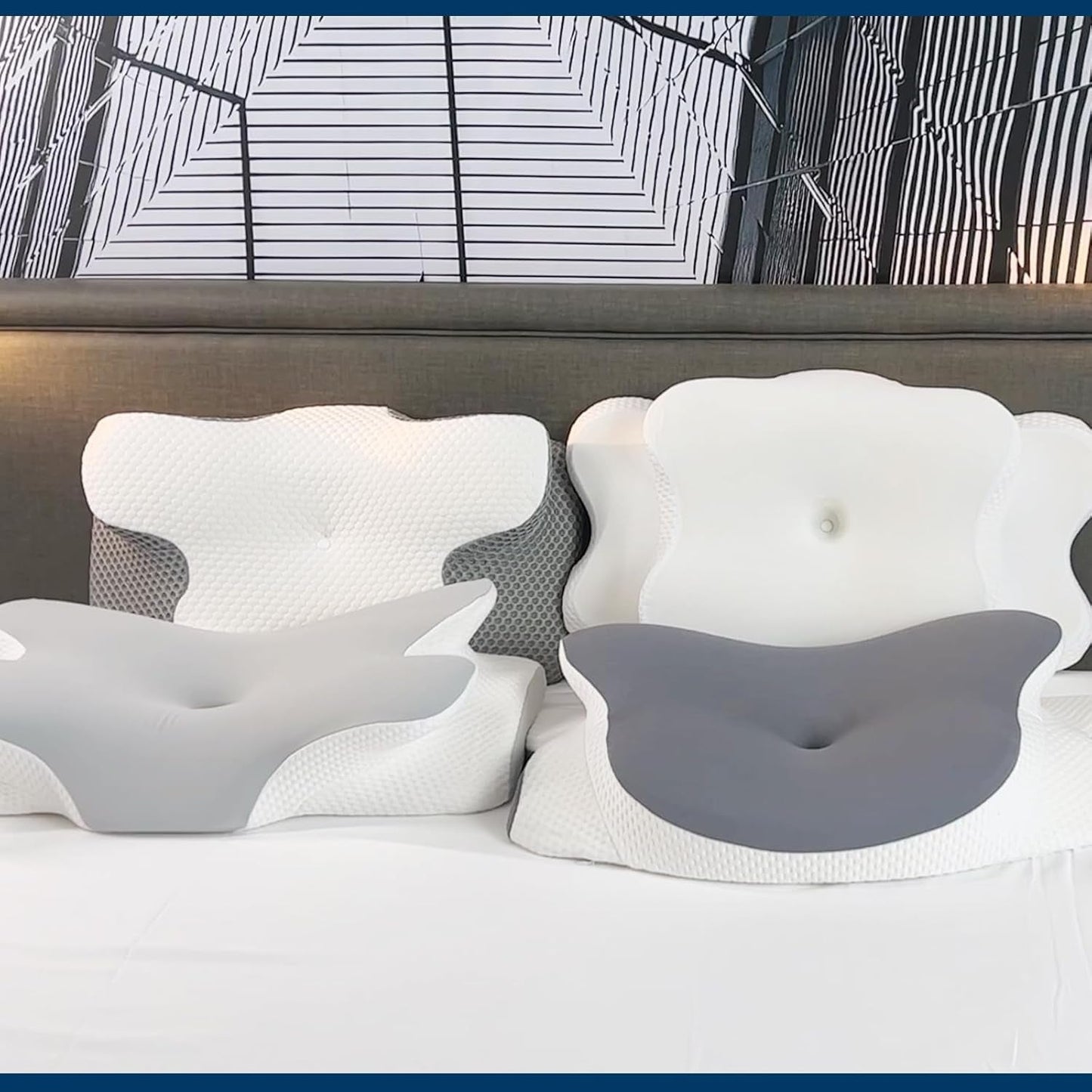 Nakkepude Ortopædisk Hovedpude Memory Foam Pude Side Impact Pude - Ergonomisk design Hul form til side, ryg og abdominal stød lysegrå cervikal ortopædiske puder Naty Shop