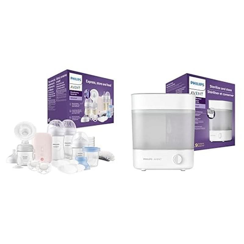 Philips Avent elektrisk brystpumpe, gavesæt Tilbehør Mad og amning Baby Naty Shop Pakke med sterilisator Avent Brystpumpe