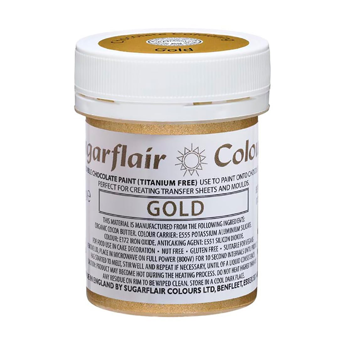 Madfarve Sugarflair Chocolate Gold - Farvet økologisk kakaosmør, chokoladefarve til farvning af chokolade, praliner - 35 g