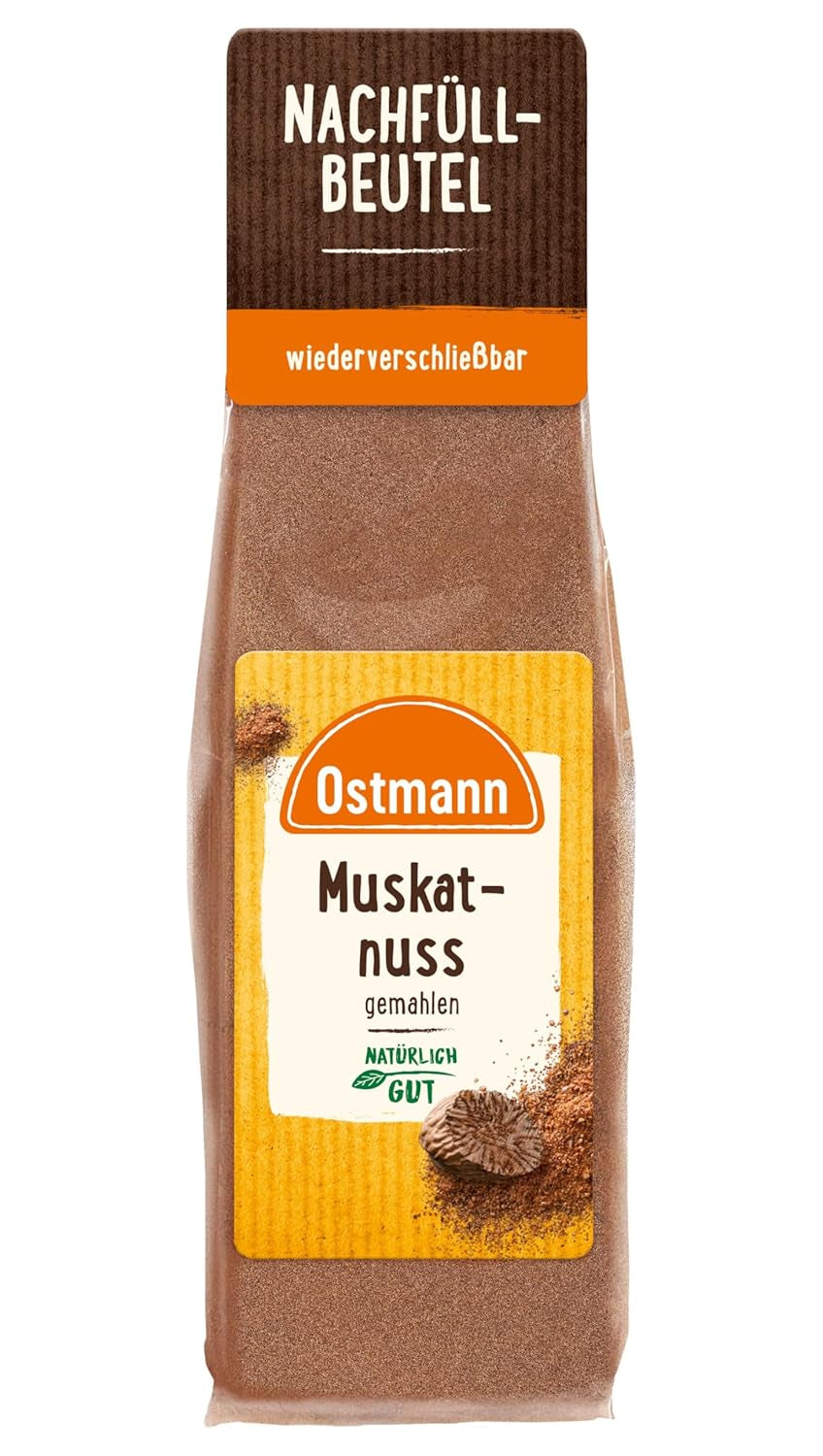 Ostmann Gewürze - Muskatnuss gemahlen | Ideel til at tilføje smag til kartoffelretter Zum Nachfüllen der Streudose | 50 g genlukkelig pose