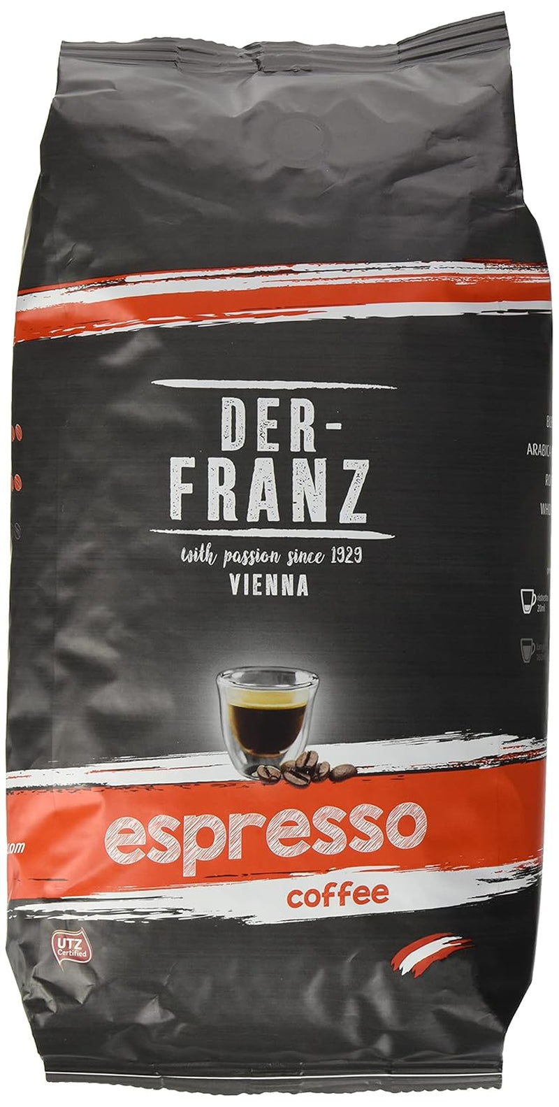 Der-Franz Espresso Kaffee, Intensität 5/5, Arabica og Robusta, ganze Bohne, 4 x 1000 g