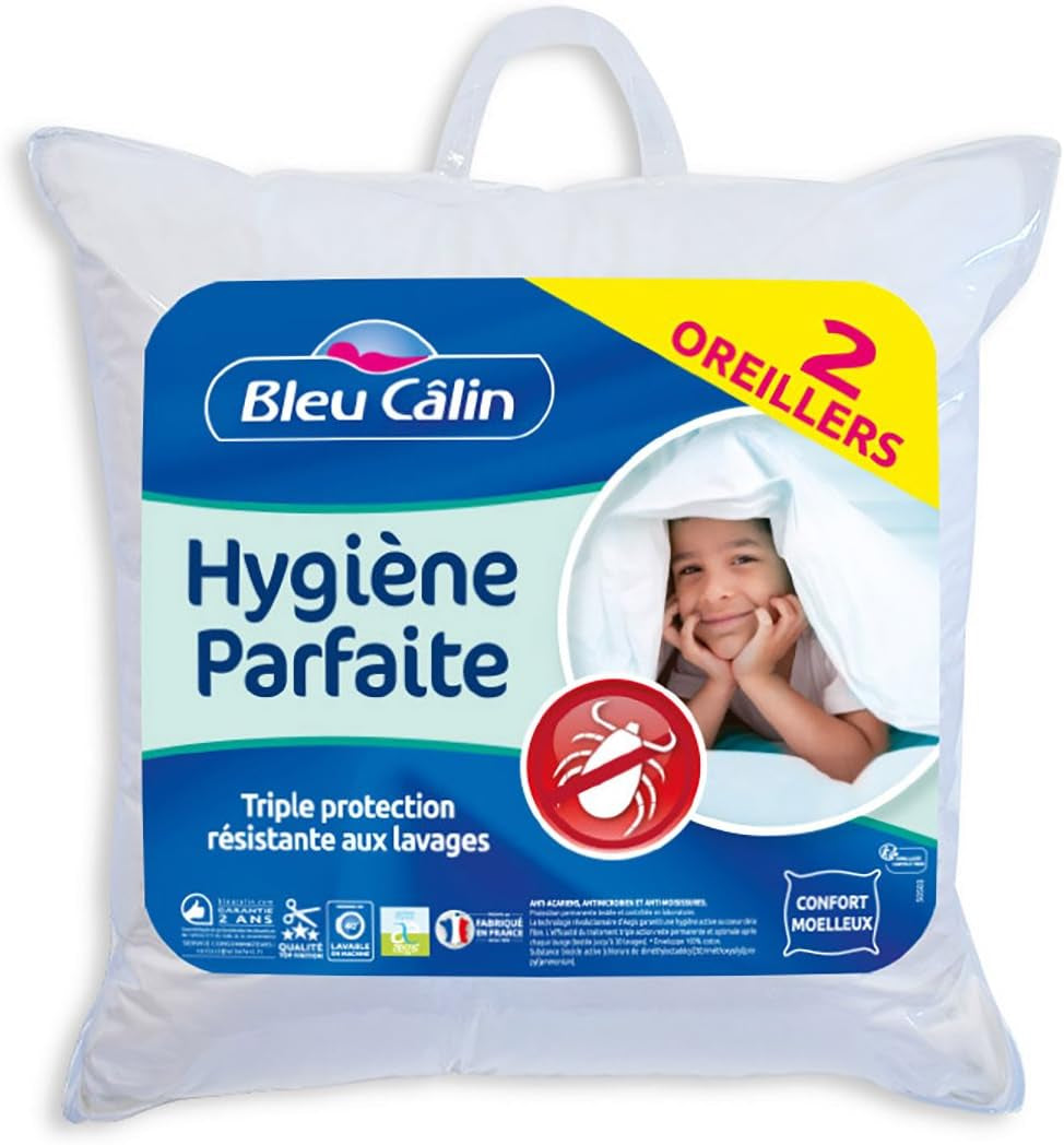 Bleu Câlin Sæt med 2 rektangulære antimide, antibakterielle puder, blød komfort, T 60X60 Cm, 100% bomuld, perfekt hygiejnesortiment Naty Shop standardpuder