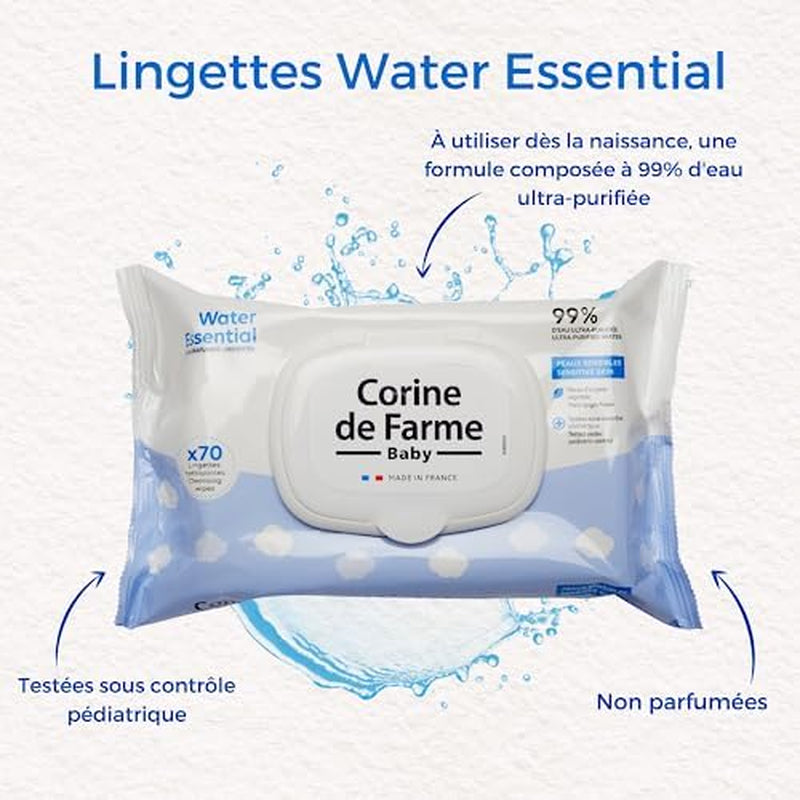- Change Water Essential babyservietter x70 - Plantefiber toiletartikler - 99% ultrarenset vand - Hygiejne fra fødslen - Genlukkeligt låg