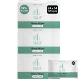Naïf plastfri babyservietter 432 stykker (8 pakke x 54 servietter) - Pleje af babys bund, krop og ansigt - 99% vand - 0% duft og alkohol - Æske med bæredygtige vådservietter, følsom eukalyptus