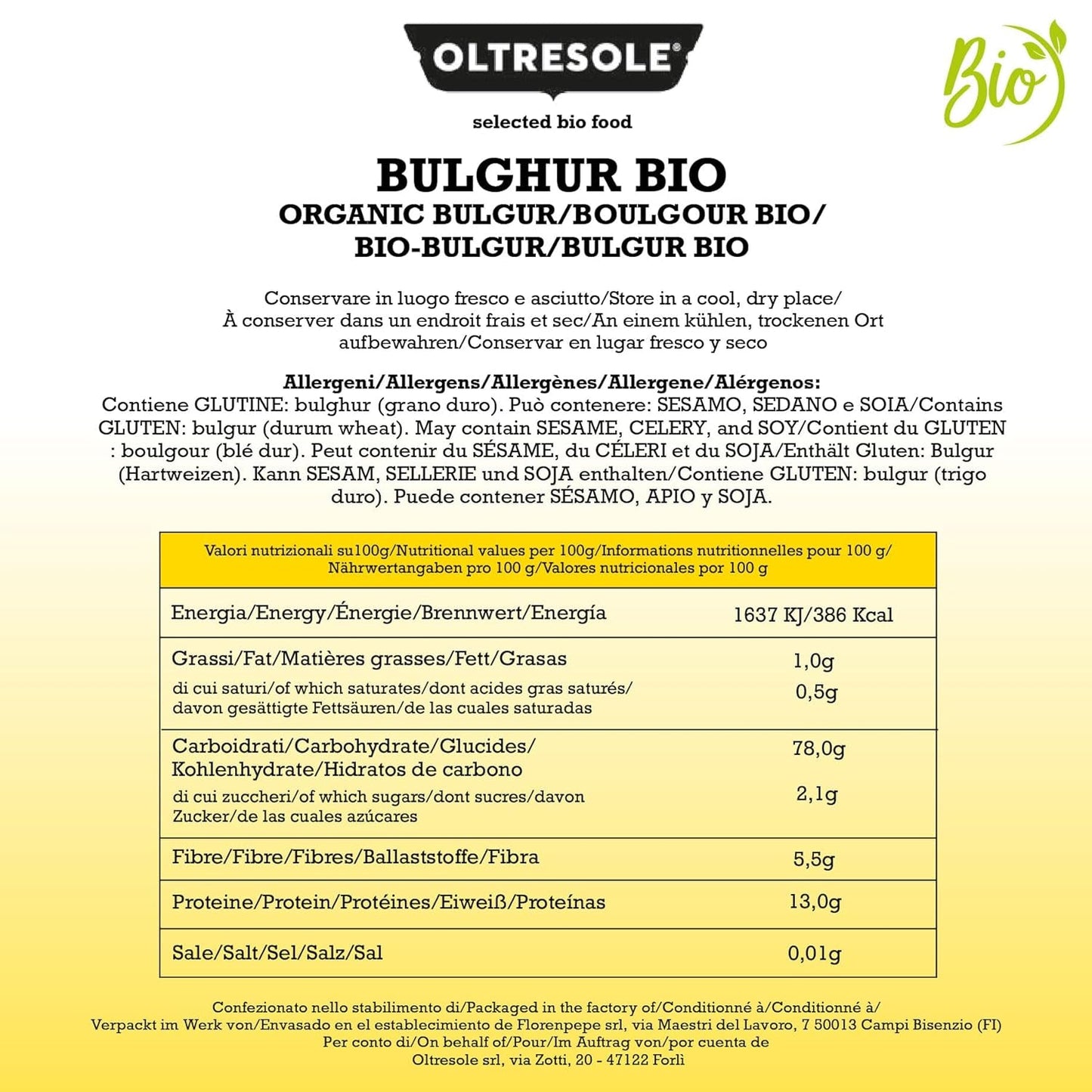 Økologisk italiensk Bulgur 5 kg, fuld hvede, hård hvede, revet hvede, ideel til fremstilling af tabbouleh og orientalske retter, praktisk format