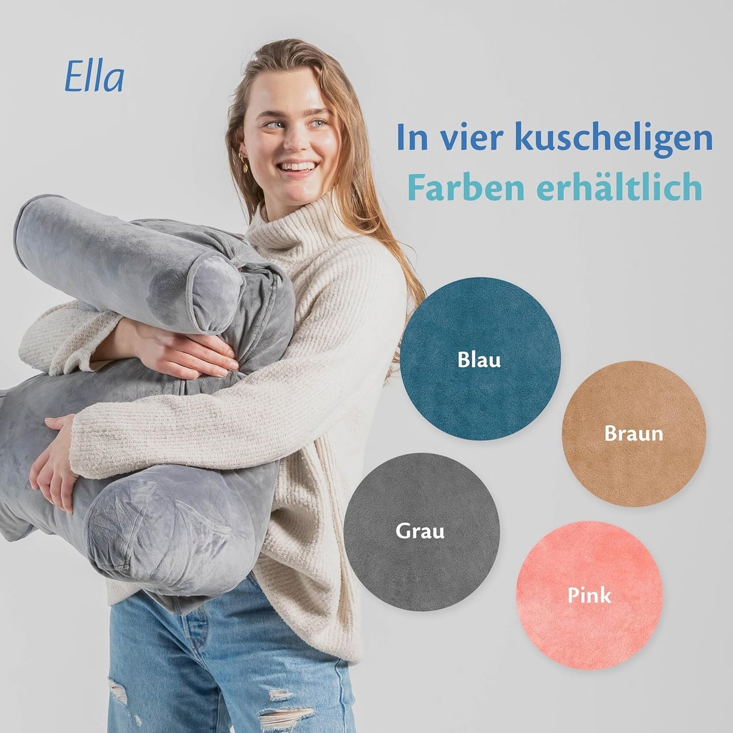 Ella læsepude til seng og sofa med aftagelig nakkerulle - Rygpude til seng - Memory Foam læsepude med armlæn, ideel til at læse, se tv, slappe af eller som rygstøtte - Grå