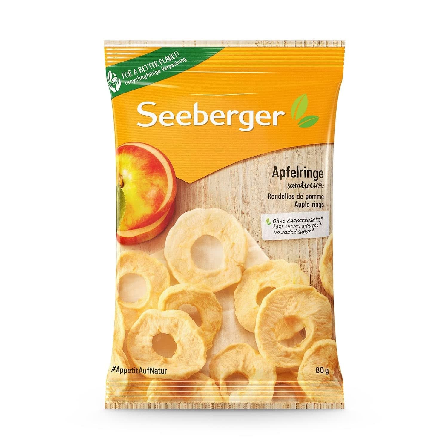 Seeberger, tørrede æbleskiver af bedste kvalitet, uden tilsat sukker, 10 x 80 gram Naty Shop dehydrerede produkter 80 gram