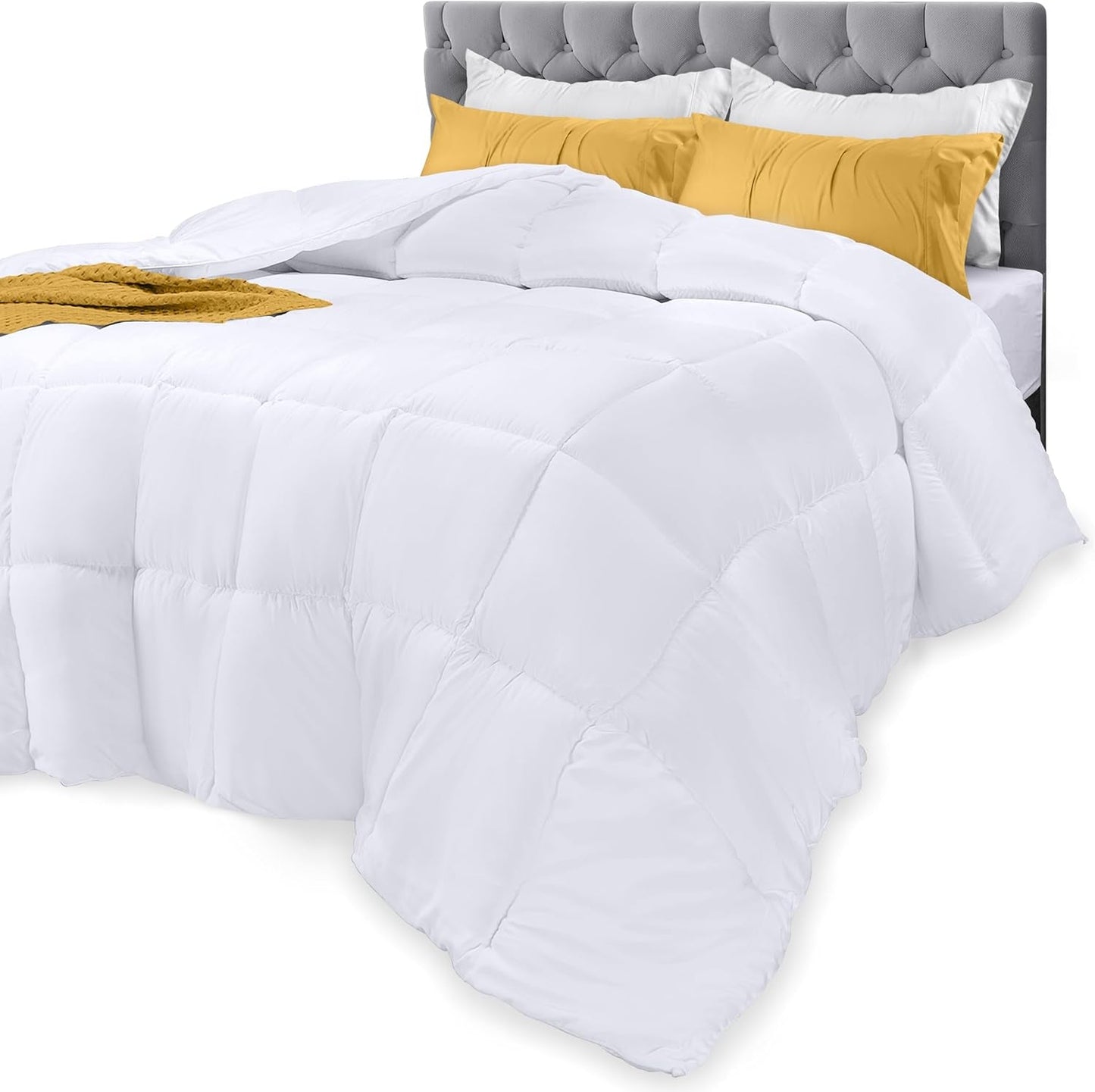 Utopia dundynebetræk (hvid, dronning) - Alle årstider - Plys silikoniseret fiberfyld - Æskesyet Naty Shop Quilts & Quilts Standardtitel