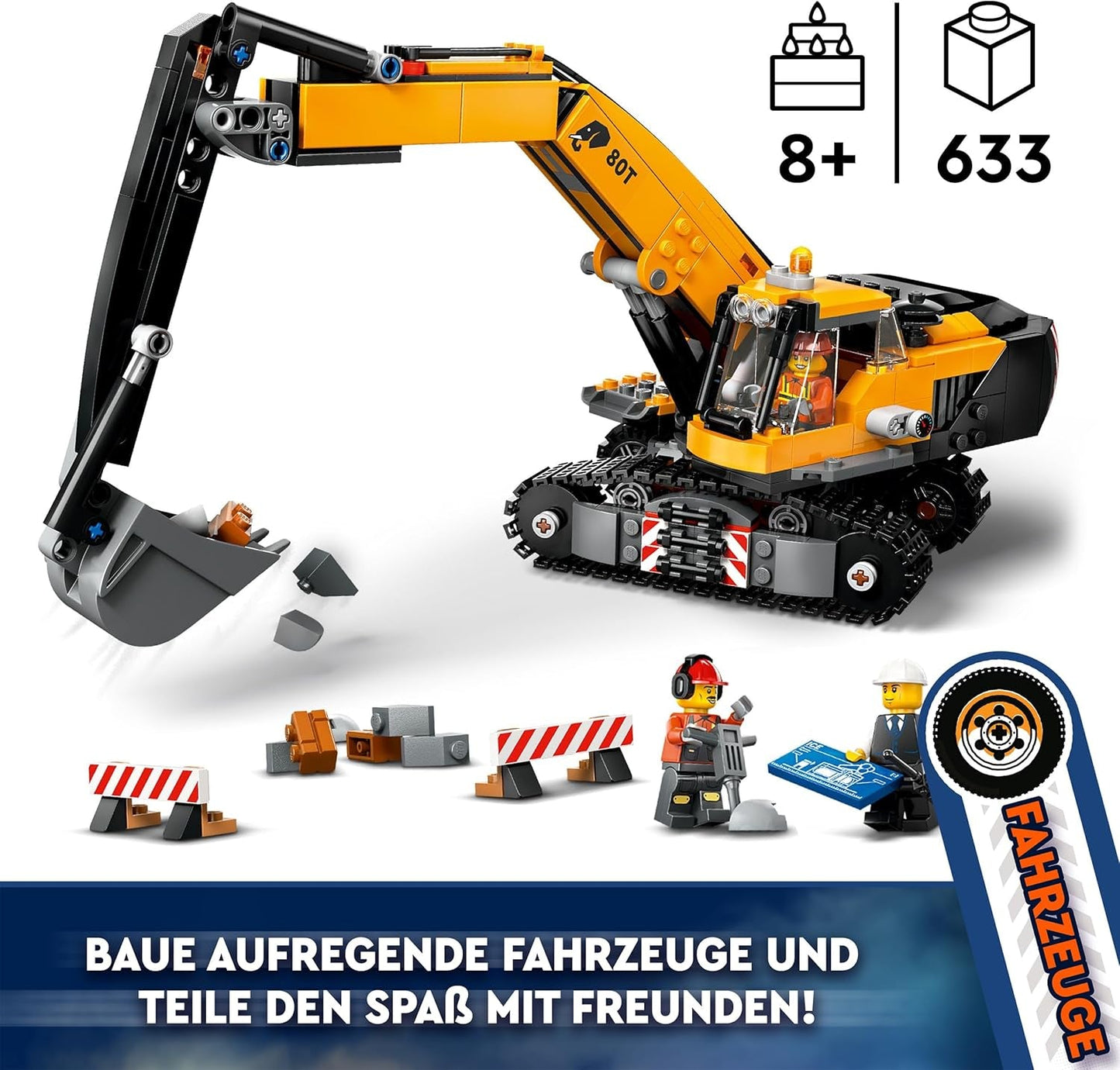 LEGO City larvegravemaskine, legetøjsgravemaskine til børn fra 8 år, byggelegetøj med gravemaskinemodel, bygbar lastbil med tilbehør og 3 minifigurer 60420 Byggesæt Besuche den LEGO-Store