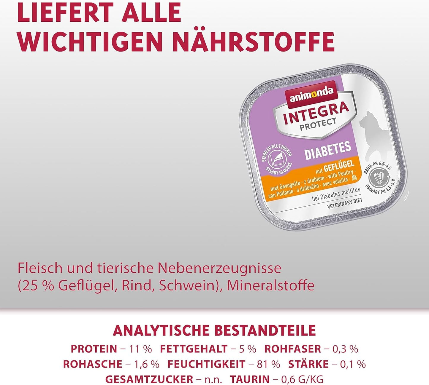animonda INTEGRA PROTECT Diabetes med fjerkræ (16 x 100 g), vådfoder til diabetiske katte, diætfoder til diabetiske katte, vådfoder uden sukker