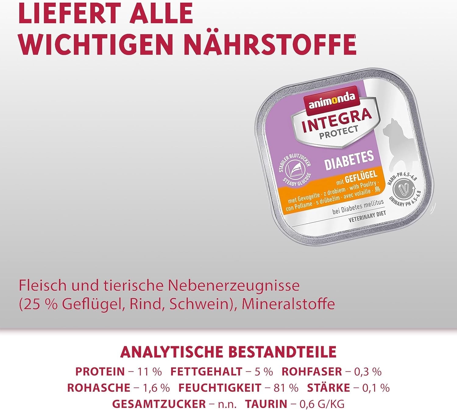 animonda INTEGRA PROTECT Diabetes med fjerkræ (16 x 100 g), vådfoder til diabetiske katte, diætfoder til diabetiske katte, vådfoder uden sukker