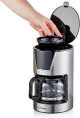 Cloer 6-kops filter espressomaskine, skånsom holde varm funktion, glaskaraffel, måleske, vandstandsindikator, anti-dryp system, automatisk sluk, filterstørrelse 1x2, 550W, rustfrit stål