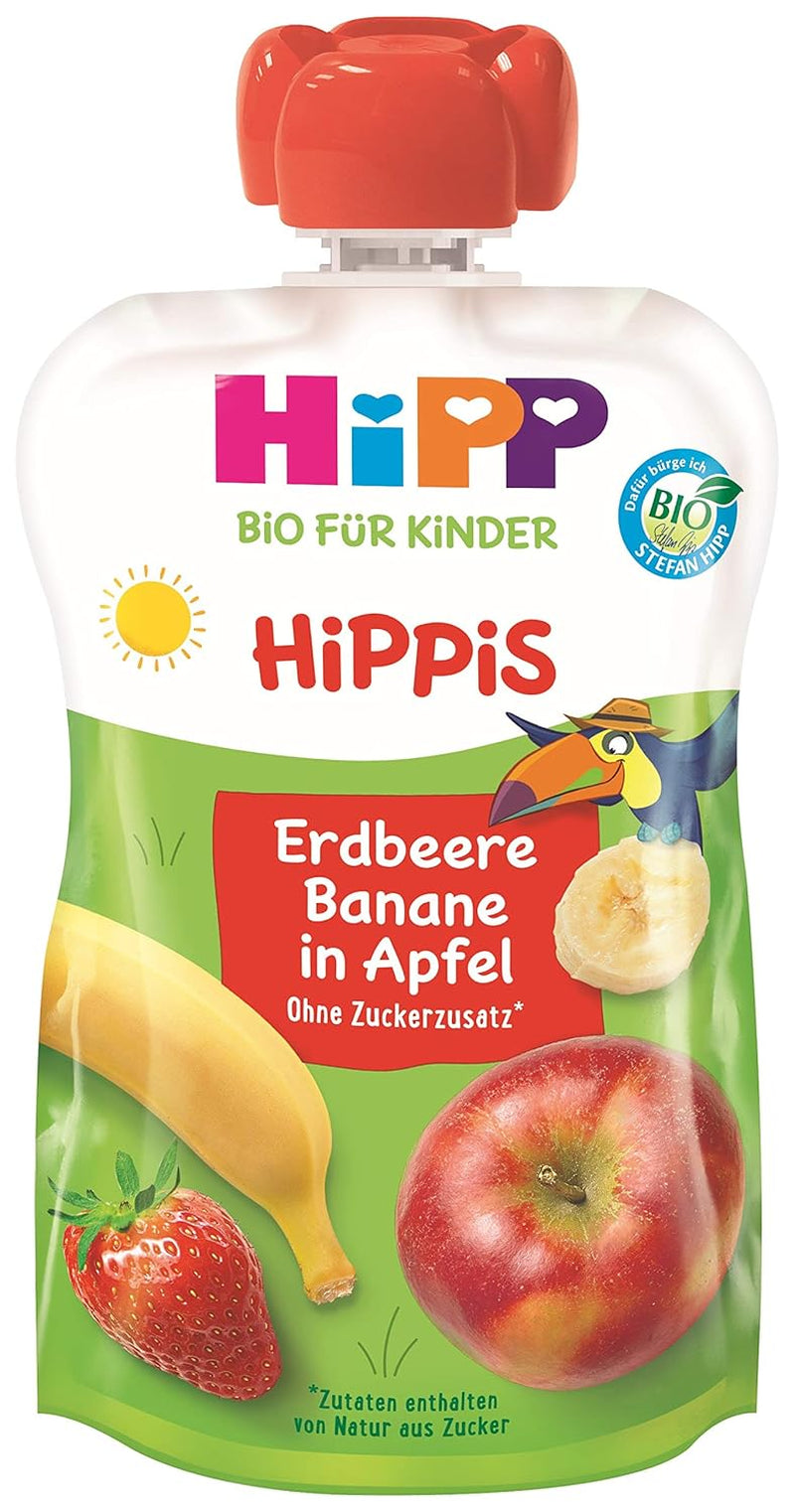 HiPP økologisk til børn HiPPiS Jordbærbanan i æble - Theo Toucan, 100g