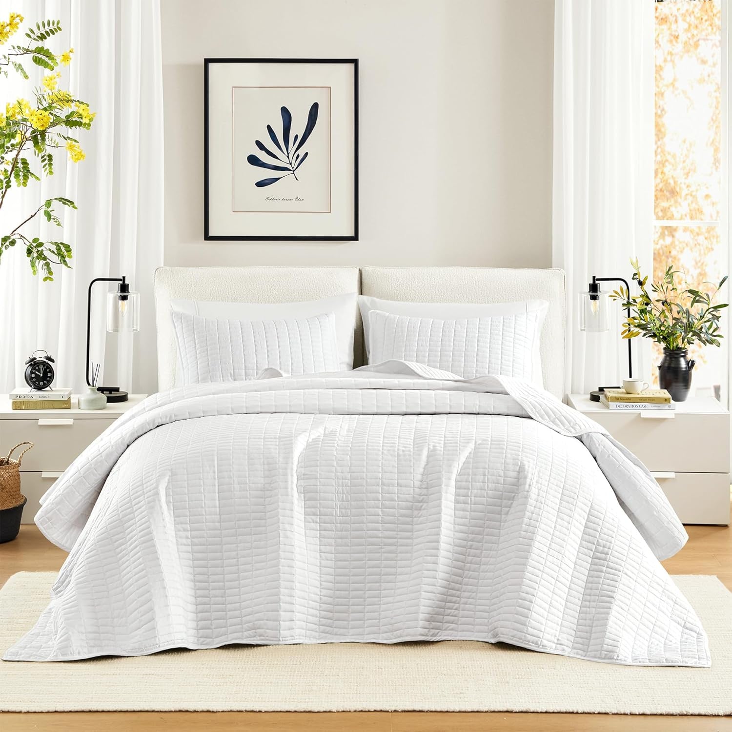 Comfort Spaces Kienna Quilt Sæt, Luksus dobbeltsyning, Sommertæppe, Letvægts, Blødt Sengetøj året rundt, Matchende pudebetræk, Hvid, Tæppe til King Size senge (264,2 X 228,6 cm), Naty Shop Quilts & Quilts White Oversized King(120"X118")