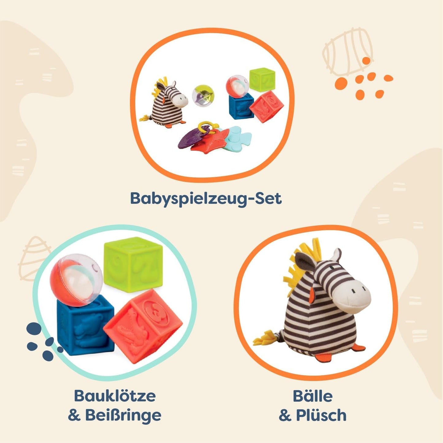 B. legetøj Babylegetøjssæt med zebra-plyslegetøj, bidering, bløde byggeklodser og bolde - Motorisk legetøjsgavesæt til nyfødte fra 0 måneder Babylegetøj Naty Shop