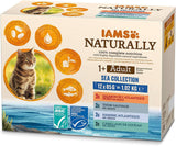 IAMS naturligt våd kattefoder i sauce - vådfoder af høj kvalitet med fisk til voksne katte, havsamling, 12 x 85 g