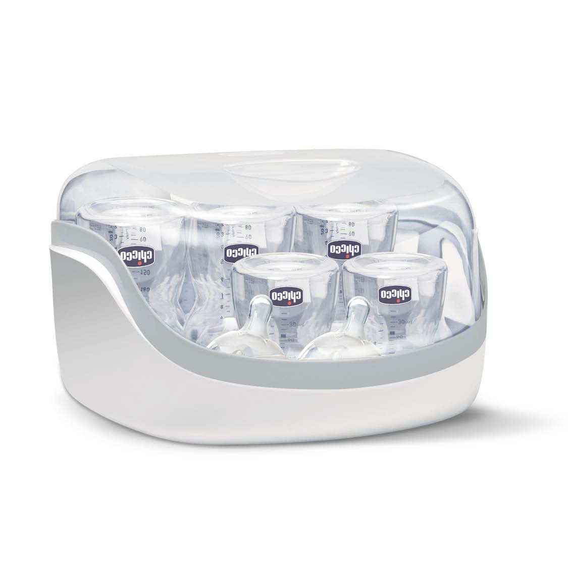 Chicco modulær sterilisator med tørrefunktion, sutteflaskesterilisator, bidering og sut med autostop, mikroovnsikker, velegnet til sterilisering af op til 6 330 ml flasker