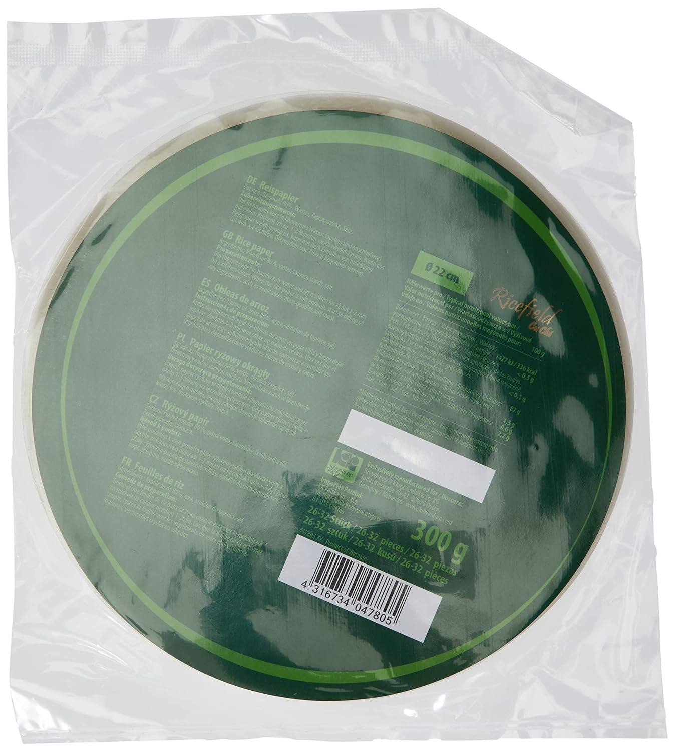 Ricefield-rispapir, rundt, 22 cm, 1 pakke (300 g)
