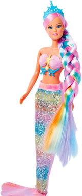 Simba 105733610 - Steffi Love Rainbow Mermaid, regnbuehavfrue-påklædningsdukke med farverigt hår, hårspænder, kam og aftagelig finne, legedukke 29 cm, alder 3+ Dolls Naty Shop