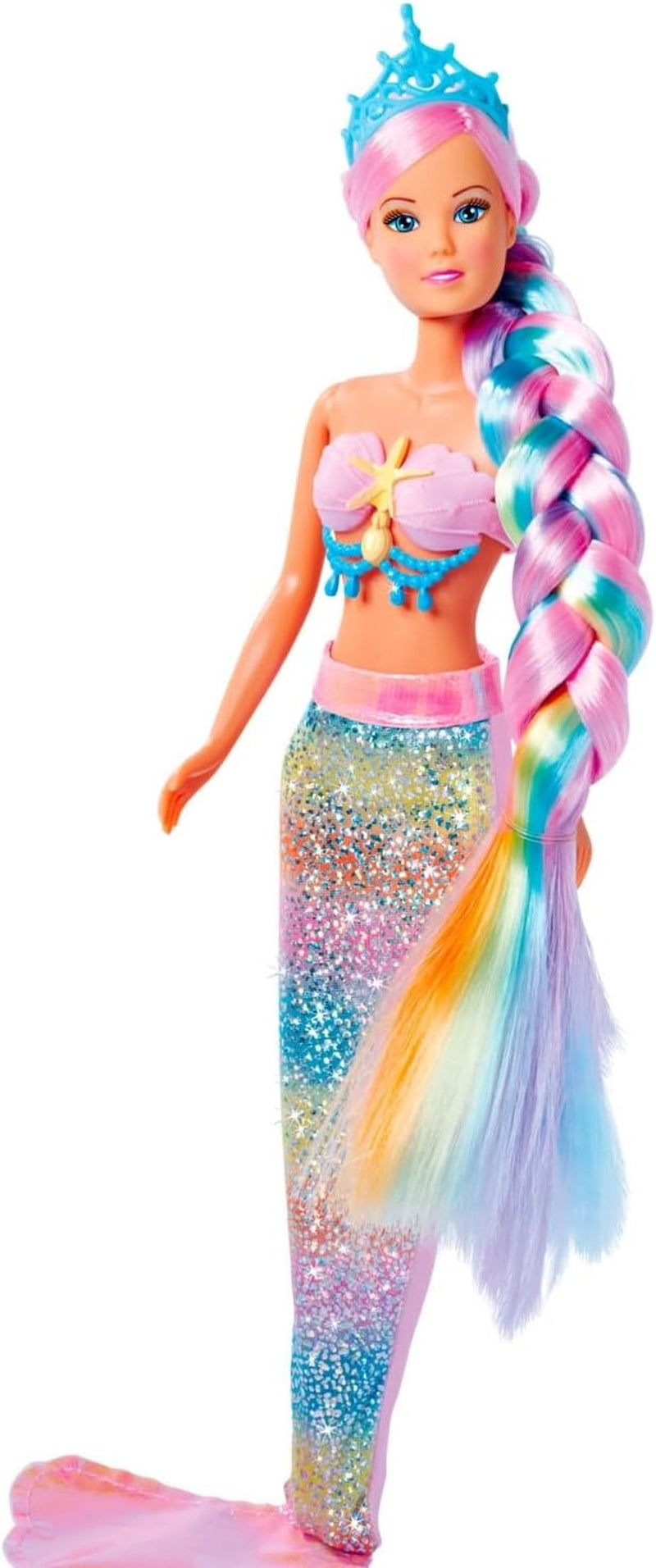 Simba 105733610 - Steffi Love Rainbow Mermaid, regnbuehavfrue modedukke med farverigt hår, hårspænder, kam og aftagelig finne, legedukke 29 cm, fra 3 år