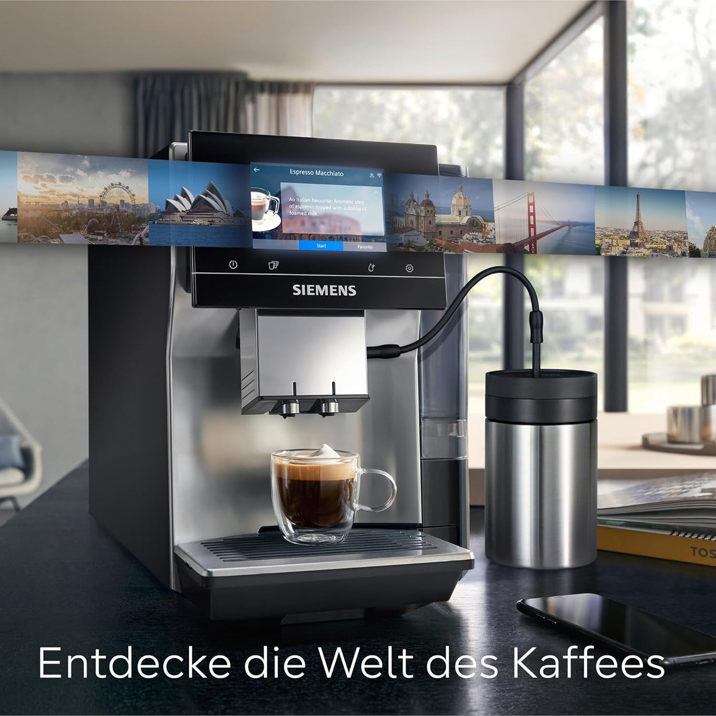 Automatisk espressomaskine Siemens EQ700 classic TP715D01, app-kontrol, koldbryggning, intuitiv touch-display, op til 10 individuelle kaffekreationer som favoritter, automatisk damprensning, 1500 W, sølvgrå