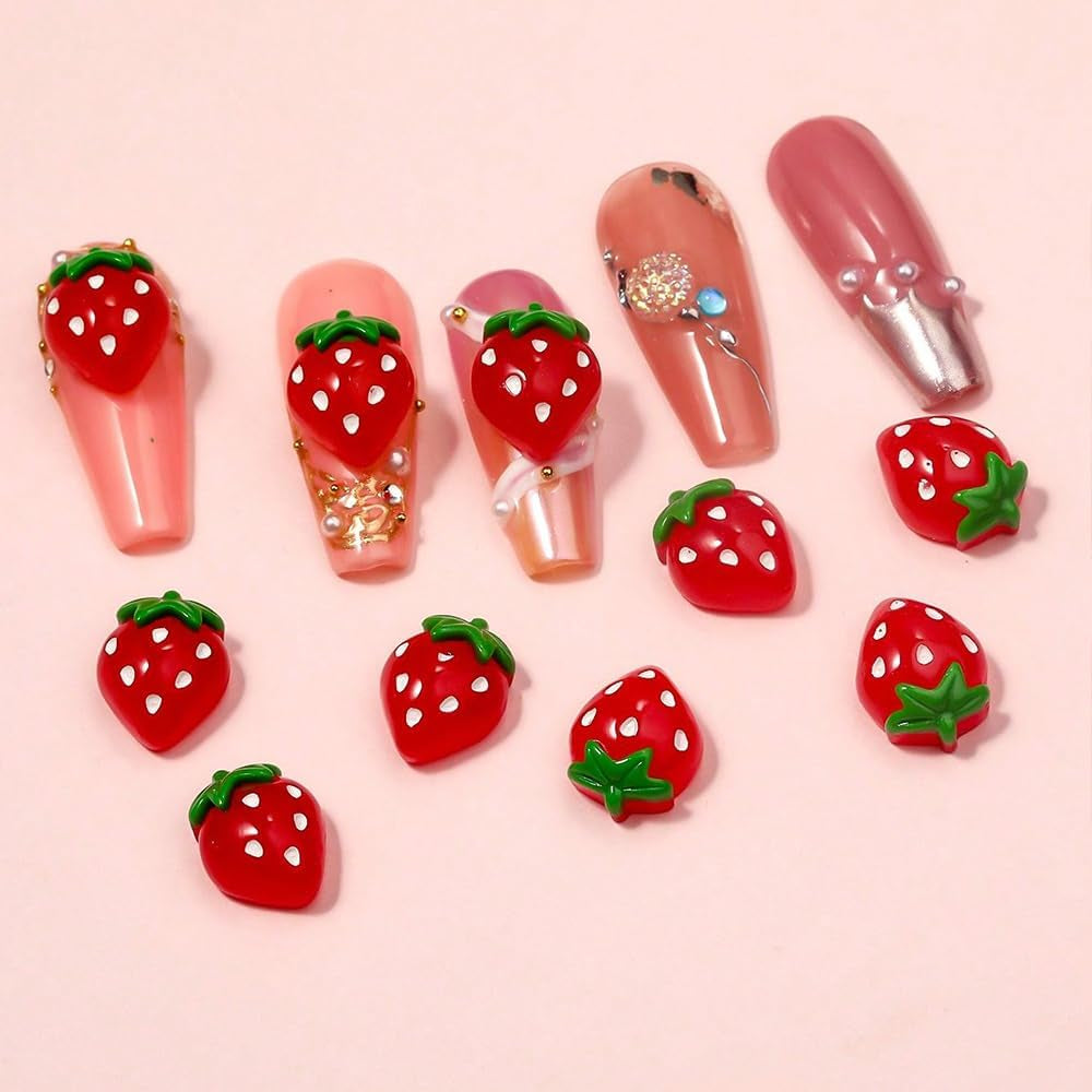 100 stk 3D Nail Charms Rosa Rot Kirsche Erdbeere Blume Nagel Charms Kamelie Rose Schmetterling Nail Art Charms Flatback Herz Schleife Charms Nägel Tilbehør Mond Stern Nagelschmuck Nageldesign Anhænger
