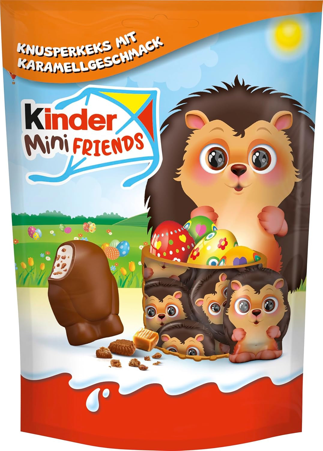 Kinder Mini Friends Sprøde kiks med karamelsmag 122 g – Mælkechokolade med kiks og mælkefyld – Påskefigurer – Påskechokolade og slik – Påskegave
