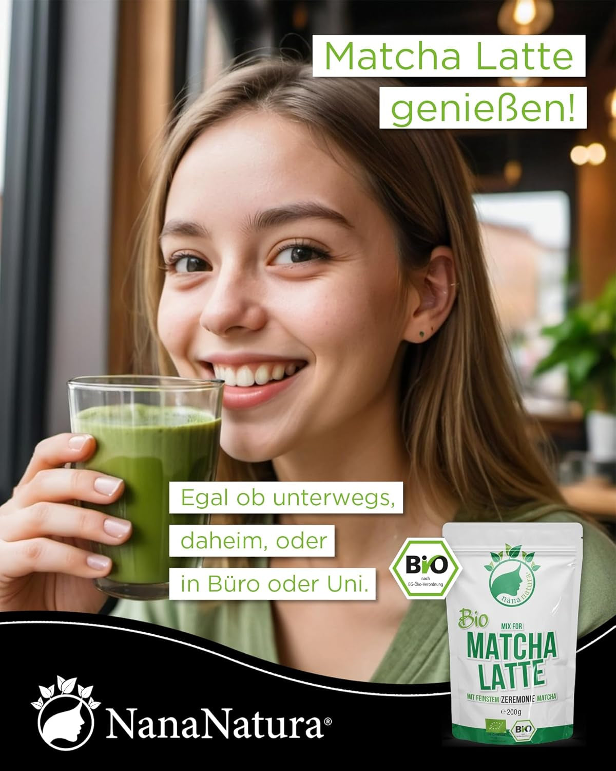 Nananatura'S Bio Matcha Latte Mix med 22% Ceremoniel Grade Green Tea Pulver fra Japan | For en enkel og lækker nydelse af te | Også velegnet til is og kager