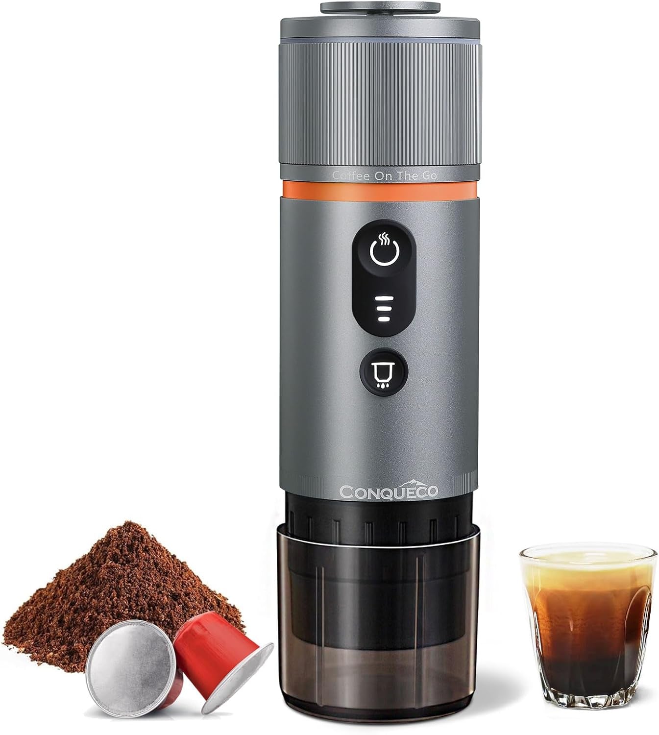 CONQUECO 12V bilespressomaskine: Bærbar espressomaskine med batteri til camping og rejse - Hurtig opvarmning på 2,5 minutter - 8 espressokopper på én opladning