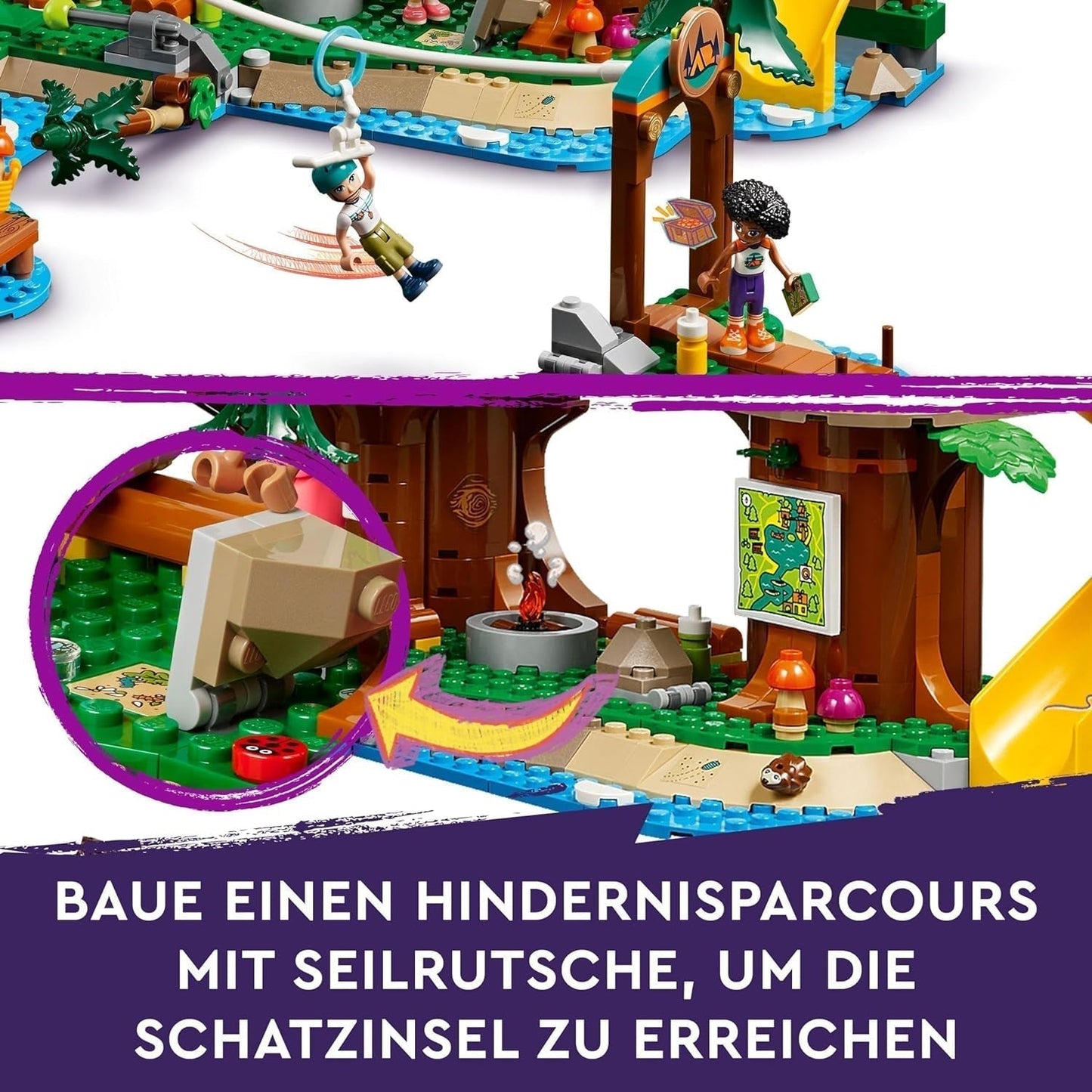 LEGO Friends træhus på eventyrlejr, legesæt til piger og drenge 8 år med 5 figurer og 5 dyr, gaveidé til kreative spil, sportslegetøj, dukkehus 42631 byggesæt Besuche den LEGO-Store