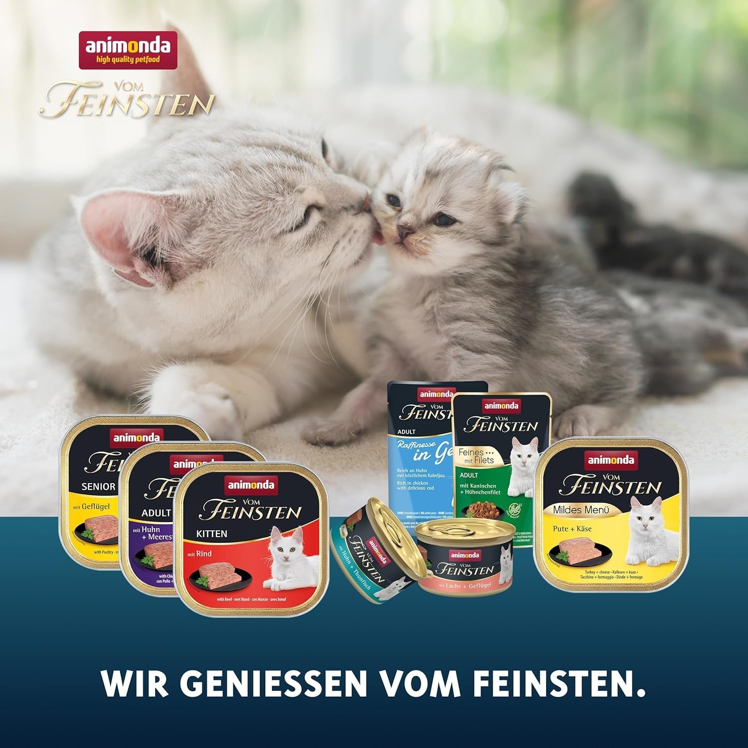 animonda Vom Feinsten Kitten Variety til killinger (32 x 100g), kornfrit og sukkerfrit vådfoder til unge katte med 100% friske og kødfulde ingredienser.