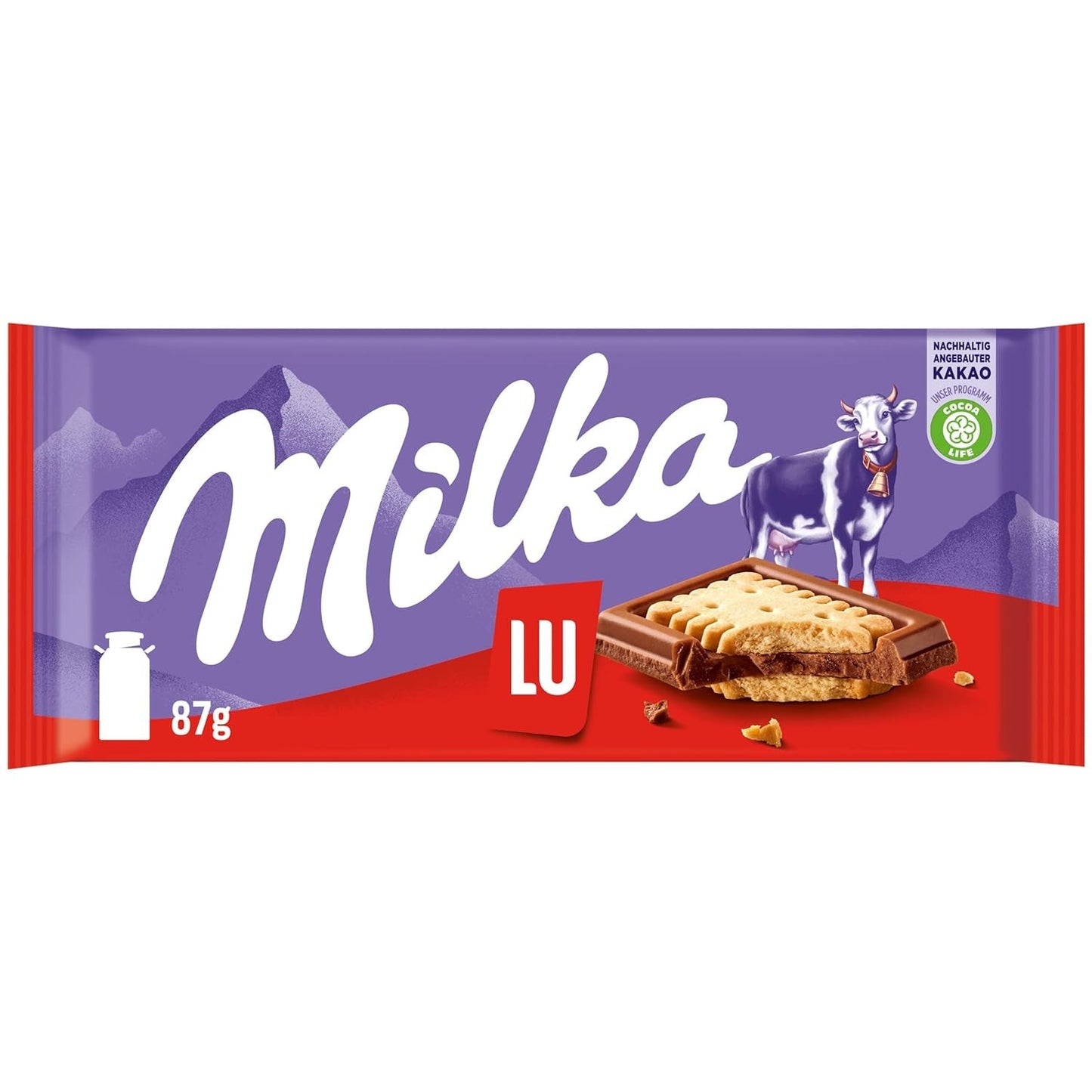 Milka LU – Alpine mælkechokolade med sprøde LU-kiks – 87g