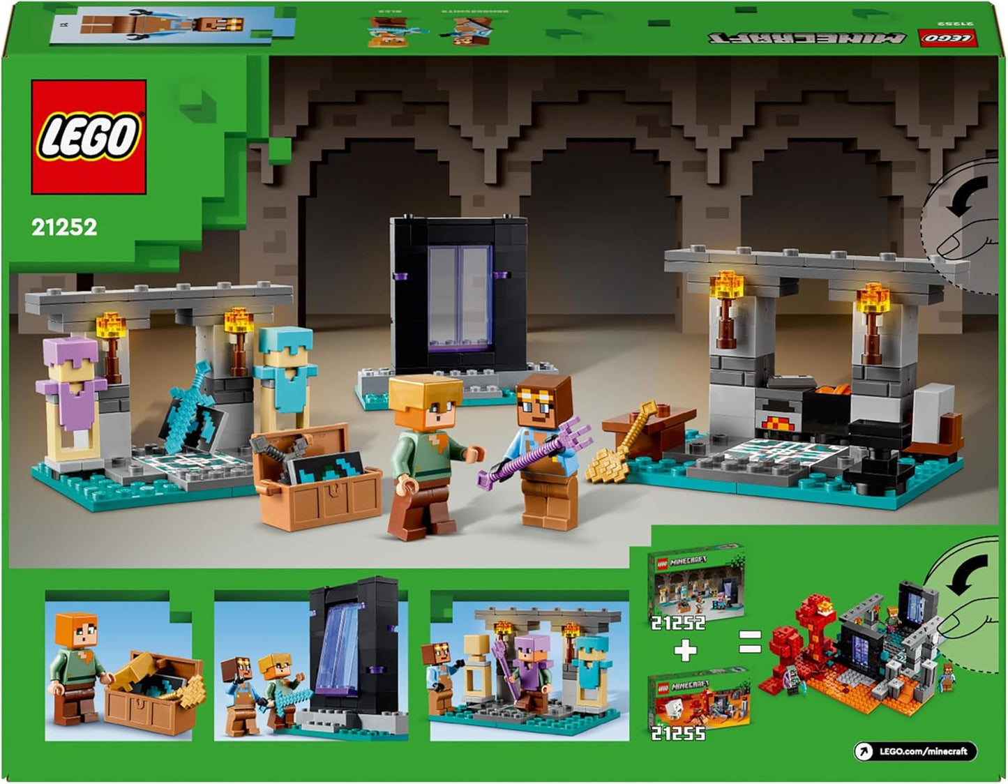 LEGO Minecraft The Armory Legesæt med heltefigurer, legetøjsvåben og Alex-figur, actionlegetøj til drenge og piger, gave til spillere og børn 7 år 21252 byggesæt Besuche den LEGO-Store