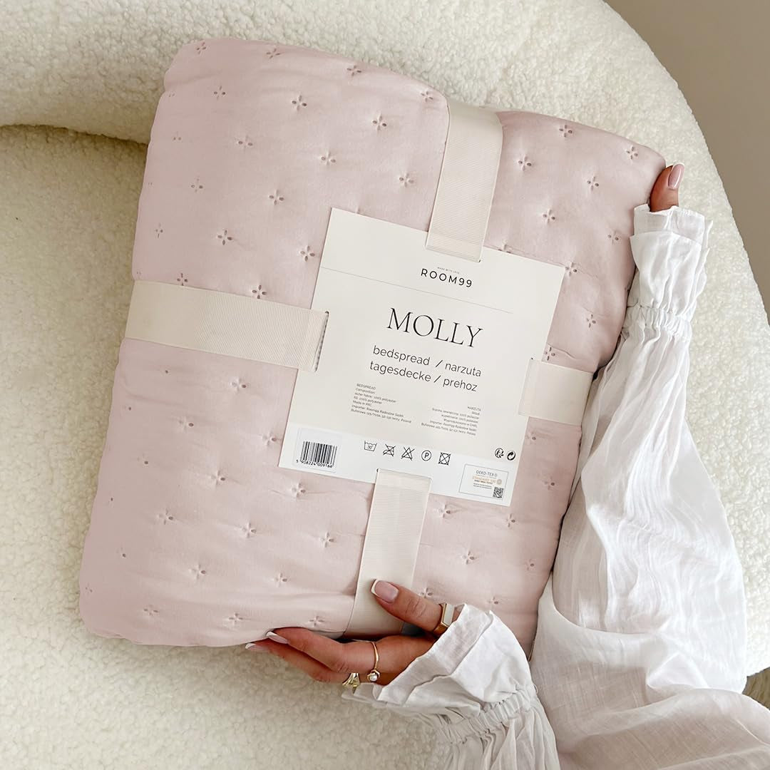 Molly Elegant Sengetæppe i Powder Pink 170 X 210 cm Sengetæppe Alsidig som sengetæppe eller sofa tæppe til seng og sofa tæppe Stil Ideel som sengetæppe Senge og tæpper Besuche den ROOM99-Store