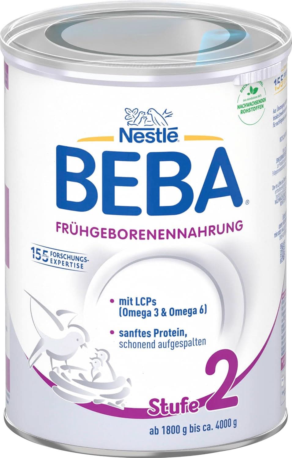 Mad til for tidligt fødte børn BEBA Level 2, Specialfoder til for tidligt fødte børn og nyfødte med lav vægt, klar til at drikke, pakke med 32 (32 x 90 ml) Naty Shop