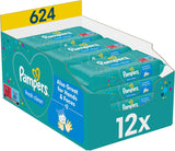 Pampers Fresh Clean vådservietter, 12 pakker med 52 servietter, 624 servietter i alt, let duft, også velegnet til hænder og ansigt