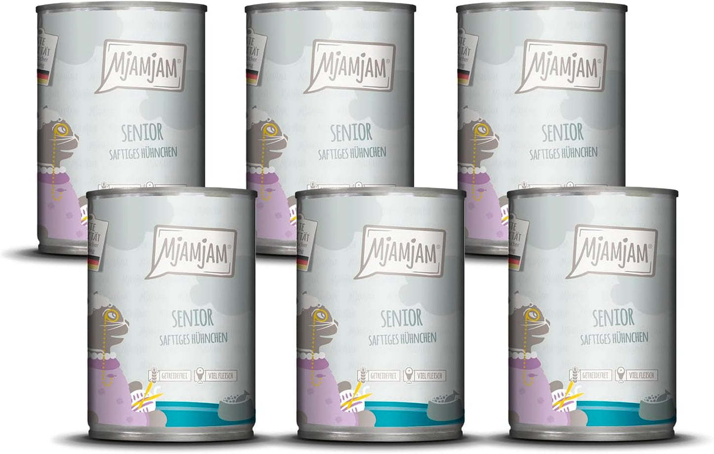 MjAMjAM - Premium vådfoder til katte - Senior - saftig kylling, pakke med 6 (6 x 400 g), kornfri