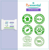Puressentiel - Intim hygiejne - Intimservietter - Rensende og opfriskende - Følsomme slimhinder og hud - Langtidsvirkende hydrering 24 timer - Til daglig brug - X25 stk.