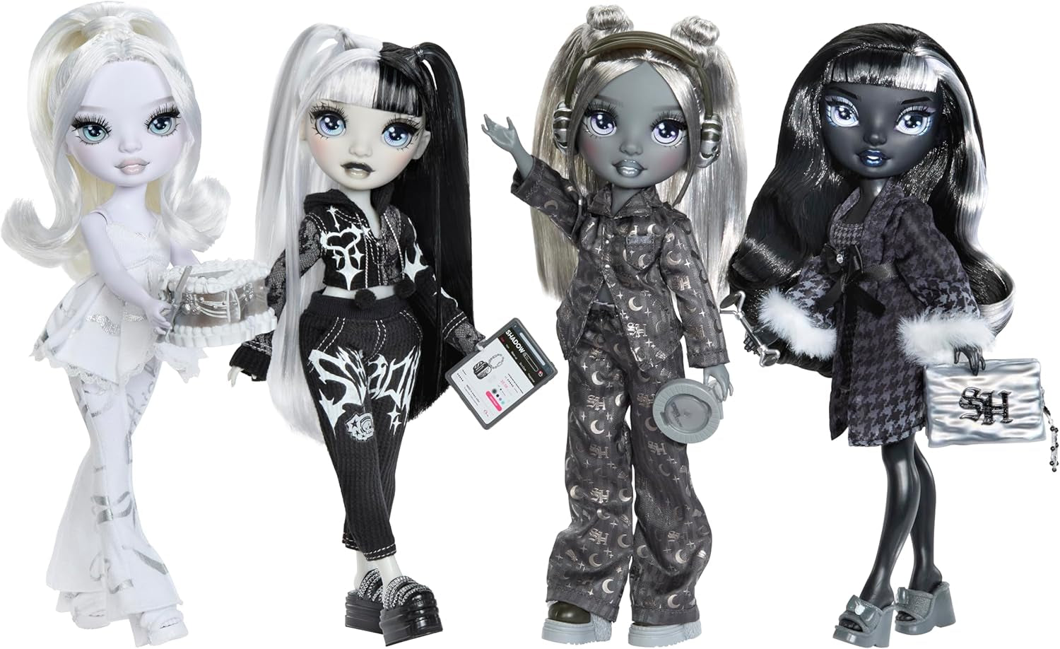 Girls Night Rainbow High Shadow High - Heather Grayson - 28 cm modedukke i nuancer af gråt, sort og hvidt hår og outfit med tilbehør og kam - Til samlere og børn fra 6 år og opefter