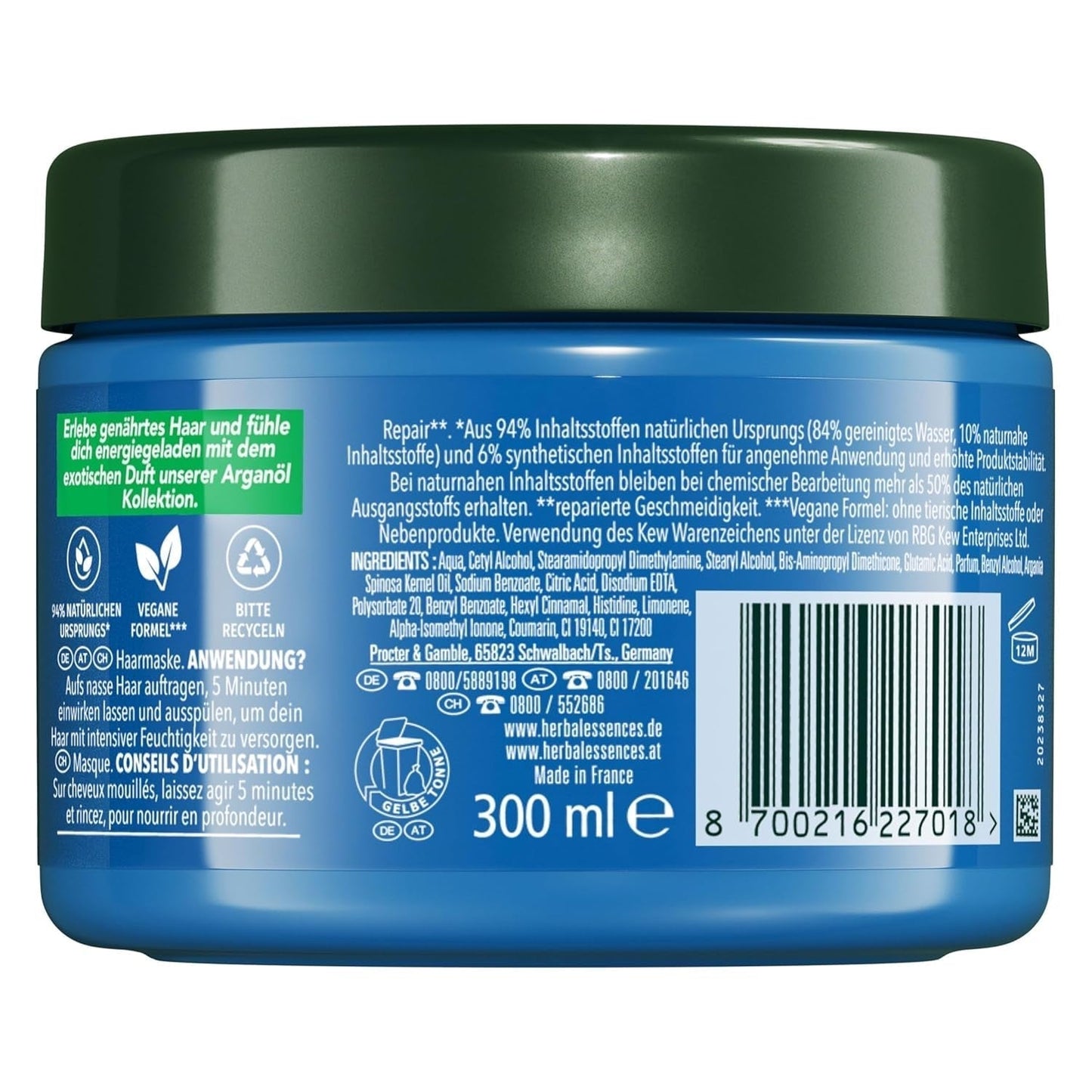 Herbal Essences Hårreparationsmaske med arganolie 300ml. Fra skadet hår til glattere og mere skinnende hår. Intensiv pleje. Med ingredienser af naturlig oprindelse. Vegansk Naty Shop hårmaske