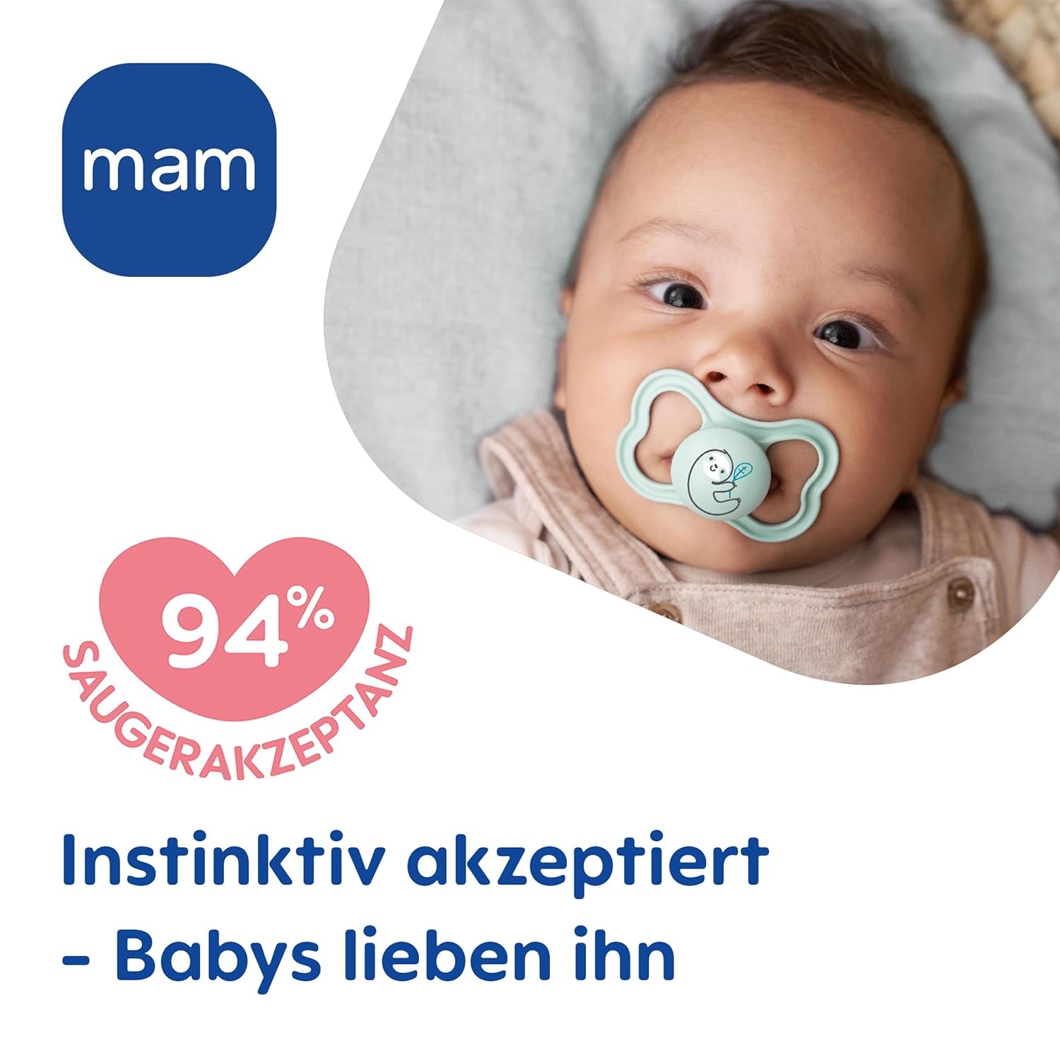 MAM Air Silikonesut 2 Pack Ekstra let og luftigt design Tandvenlig babysut Lavet af MAM SkinSoft Special Silikone med sutteæske 6-16 måneder Bjørn/næsehorn