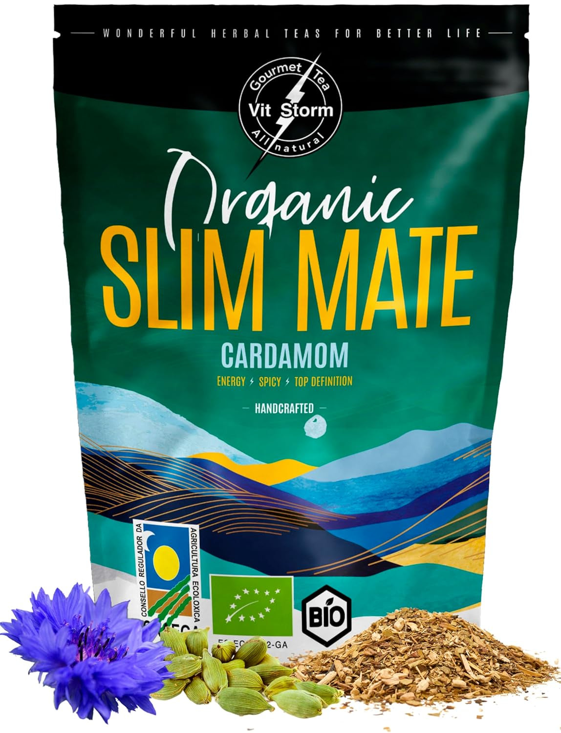 VITSTORM® Slim Tea Kardemomme – BIO Yerba Mate Tea – Detox og vanddrivende te – 100G