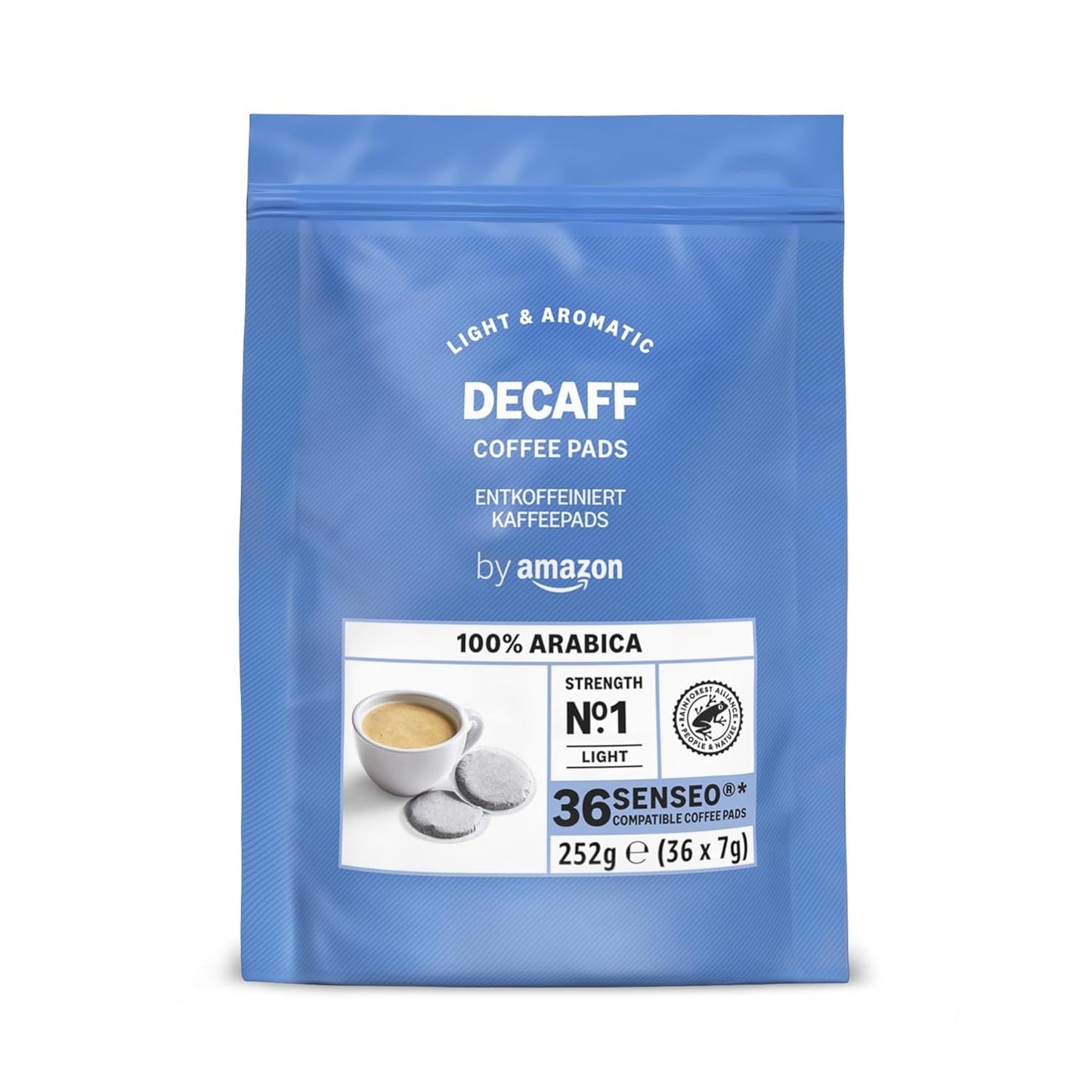 af Amazon Entkoffeinierte 100% Arabica-Kaffeepads, geeignet für Senseo-Maschinen, medium Röstung, 36 Stück (1 Packung mit 36 ​​​​Stück) – Rainforest Alliance-zertifiziert