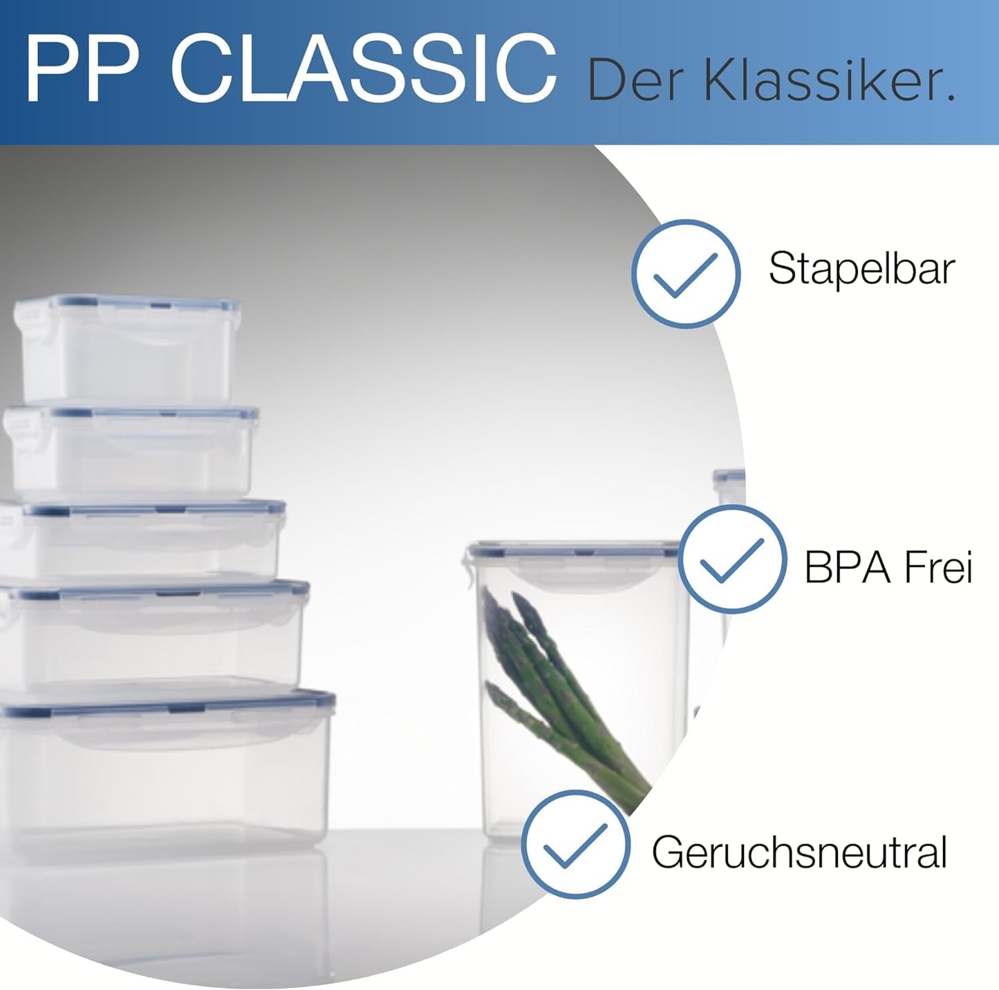 LocknLock PP Klassisk madopbevaringskrukkesæt 5 stk | 180ml, 350ml, 600ml, 870ml, 3,6L | 100% luft- og vandtæt | uden BPA | fryser og køleskabsarrangør | Tåler opvaskemaskine og mikroovn Naty Shop madopbevaringsbokse