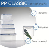 LocknLock PP Klassisk madopbevaringskrukkesæt 5 stk | 180ml, 350ml, 600ml, 870ml, 3,6L | 100% luft- og vandtæt | uden BPA | fryser og køleskabsarrangør | Tåler opvaskemaskine og mikroovn Naty Shop madopbevaringsbokse